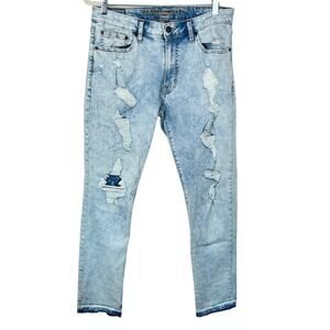 American Eagle Extreme Flex Light Acid Wash Slim Jeans 34x32 Distressed Raw Hem